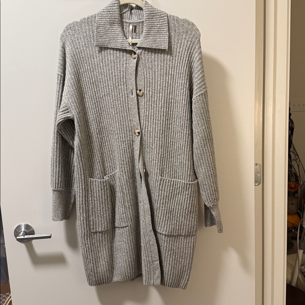 Free People Gray Ribbed Knit Cardigan